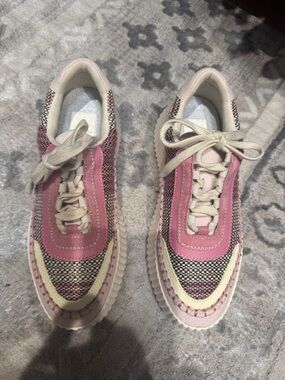 Dolce Vita Pink & Cream Woven Lace-Up Sneakers